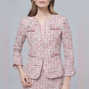 NWT - Classic Tweed Blazer - Size 2 WHBM - Sari Pink w/White